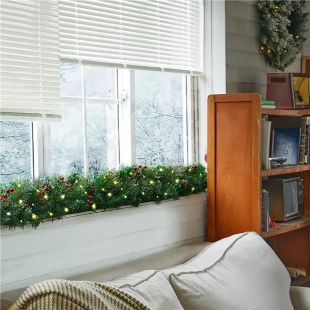 9FT Prelit Christmas Garland, Green Christmas Garland with Lights